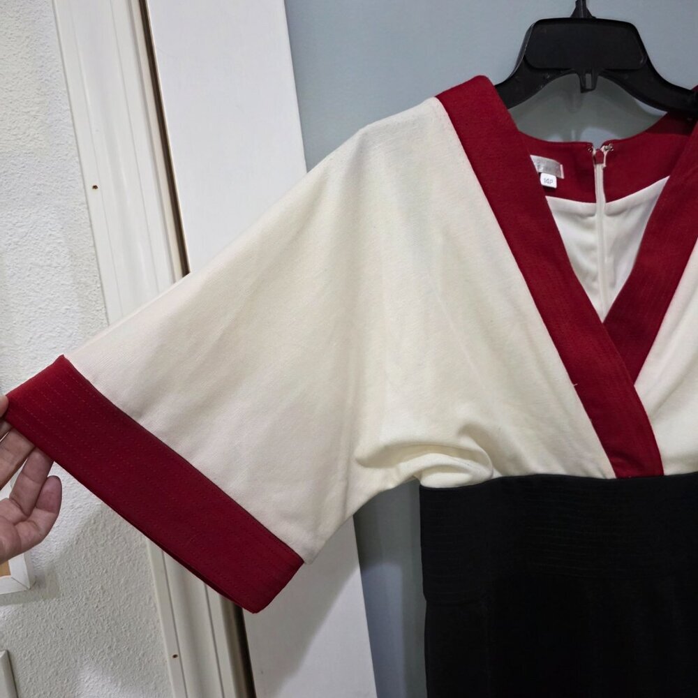 London Times Women’s 14P Colorblock Dress Black White Red | Short Sleeve V-Neck - Picture 7 of 13